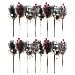 Decoratieve bloemen 16 PCS Simulatie Pinecone Sticks Kerst Berry Party Ornament Wrans Bouquet Wood Decor ornamenten Picks