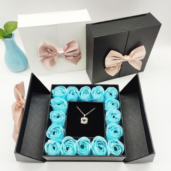 Flores decorativas 16 rosas regalo del día de la madre para mamá joyería artificial collar anillo caja novia novio boda fiesta pequeño