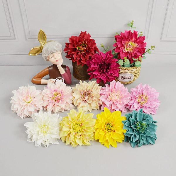 Fleurs décoratives 16 cm 10 pcs Soie Artificielle Dahlia Tête De Fleur Pour La Maison De Mariage Décoration DIY Jardin Mur Boîte Cadeau Processus