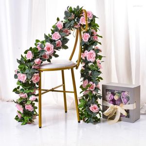Fleurs décoratives 16 têtes Simulation Rose fleur artificielle rotin faux mariage heureux décor conduite d'eau décoration de la maison