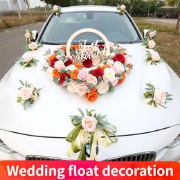 Decoratieve bloemen 16 -stks / 8 stks / 1 set bruiloft auto decoratie champagne kleur kunstmatige bloem hoofddecoratie kan worden aangepast op naam