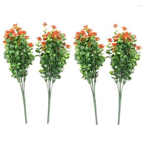 Flores decorativas-16 piezas de plantas artificiales resistentes a los rayos UV para exteriores, arbustos verdes de plástico sintético naranja