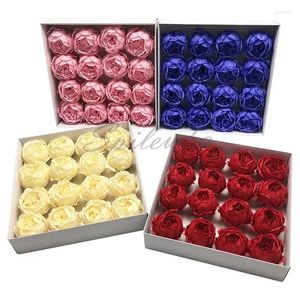 Fleurs décoratives 16pcs dia 9cm Big Peony Artificial Rose Flower Head Gift Box Box Boîte de mariage