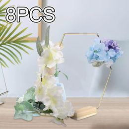 Fleurs décoratives 16x cerceau floral anneau de fer pièce maîtresse artisanat hexagonal avec anneaux de base en bois pour les couples de vacances de fête à la maison enfants