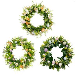 Couronne d'œufs de pâques colorée de 17.7 pouces, fleurs décoratives, signe de bienvenue, fournitures de fête, printemps pour décoration murale de la maison, polyvalente