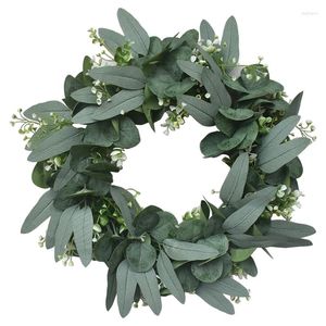 Fleurs décoratives 17 '' Couronne d'eucalyptus pour la porte d'entrée Plantes artificielles Mur