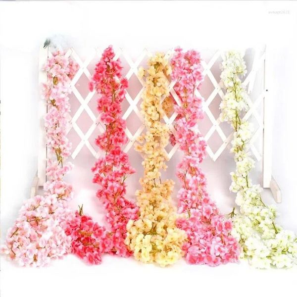 Fleurs décoratives 175 cm 135 tête fleur de cerisier artificielle rotin mariage décoration de la maison fleur en plastique