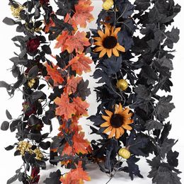 Decoratieve bloemen 175cm Simulatie Halloween Maple Vine Rose Berry Sunflower Pompoen Ivy Ivy Artificial Family Hogest Hanging Decoratie