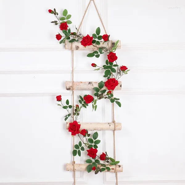 Fleurs décoratives 177 cm guirlande artificielle Roses en soie vigne suspendue ficelle de lierre en plastique fleur mur maison fête de mariage décorations de noël