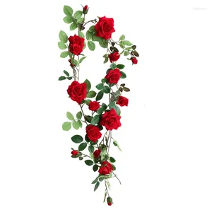 Fleurs décoratives 177 cm de haute qualité roses artificielles Flanelle Garland Silk Vine Mur suspendu Ivy String Home Wedding Party Christmas Decor