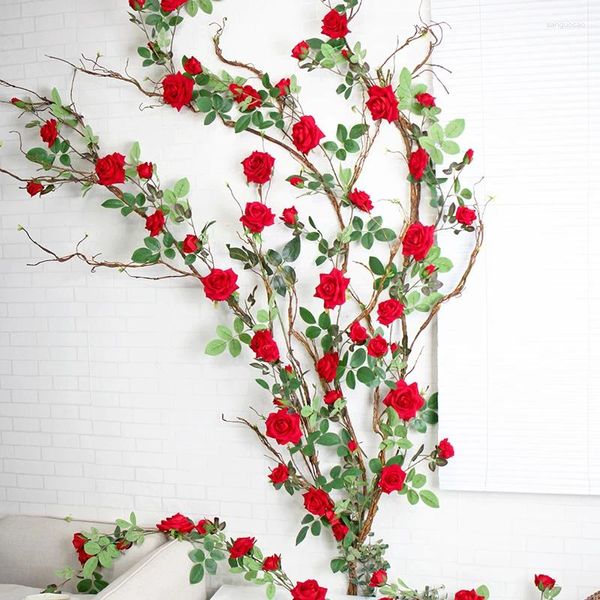 Fleurs décoratives 177 cm Real Touch Artificielle Rose Lierre Vignes Décor De Mariage En Plastique Fleur Guirlande Chaîne Avec Des Feuilles Pour La Maison Tenture Murale