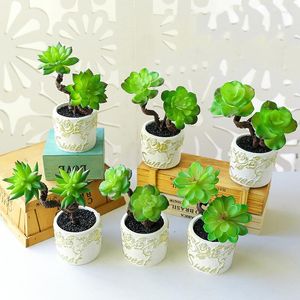 Fleurs décoratives 17cm Petites Plantes Succulentes Artificielles En Pot En Plastique Arbre De Bureau Avec Pot Faux Feuille Cactus Tropical Pour La Maison Jardin