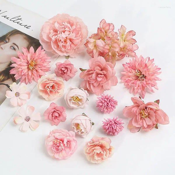 Flores decorativas 17 piezas rosa peonía artificial falsa para la decoración del hogar decoraciones de boda adornos adornos ramo guirnalda accesorio