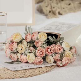 Fleurs décoratives 18/36 têtes artificielles pivoines de fleur de fleur de fleur de rose bouquet de mariée