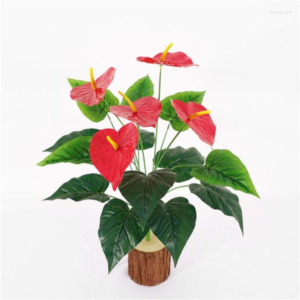 Fleurs Décoratives 18 Têtes Artificielle Fleur Rouge Petite Plante En Pot Costume Grand Anthurium Bureau Décoration Bonsaï En Gros Décor À La Maison