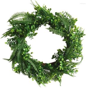 Decoratieve bloemen 18 inch kunstmatige faux groene buxus bladeren plastic varen plant slinger krans deur decoratie