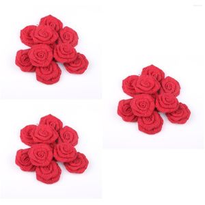 Decoratieve bloemen 18 pc's jute Roses Hessian Jute Flower rustieke vintage roos voor kerstbruiloft versieringen (rood)