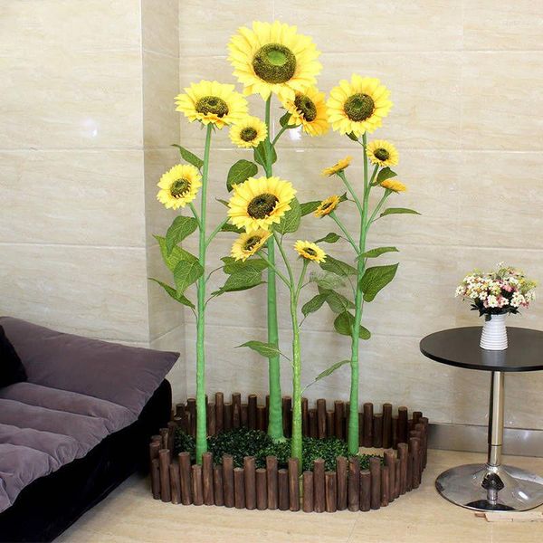 Fleurs Décoratives 180CM (5.9 Pieds) Fleur De Simulation De Tournesol Bouquet Unique Daisy Tree Centres De Table De Mariage Accessoires De Guide De Route Chambre D'enfants