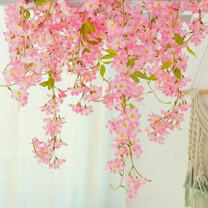 Flores decorativas 180 cm flor de cerezo artificial vid decoración del techo de la boda flor de seda interior del hogar