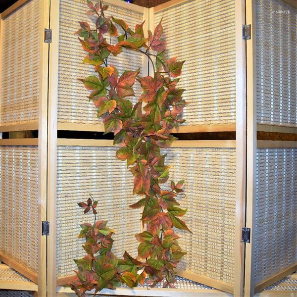 Flores decorativas 180 cm Artificial Fake Green Plants Vines Yellow Maple Fall Autumn Leaves Tree Rattan Wall Hanging Garland Garden Home