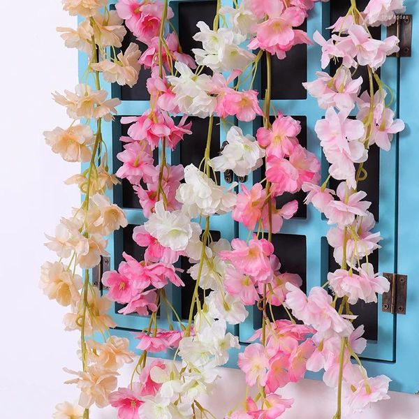 Flores decorativas 180 cm Artificial Romántico Flor de Cerezo Ratán Hogar Boda Arco Decoración Vides Seda Hiedra Cadena Colgante de Pared Guirnalda