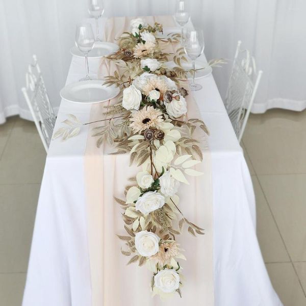 Flores decorativas 180 cm Flor de rosa artificial Vid Corredor de mesa de boda Arco de ratán Decoración colgante Planta falsa Guirnalda