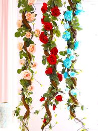 Fleurs décoratives 180 cm Roses artificielles chaîne vignes arc de mariage décoration porte suspendue guirlande rotin pour la maison en plein air décor de noël