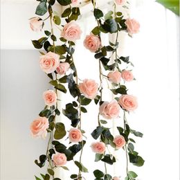 Decoratieve bloemen 180 cm kunstzijde witte roos klimop groen simulatie bloem wijnstokblad bruiloft woondecoratie krans hanger