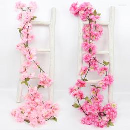 Flores decorativas 180 cm Seda Artificial Cherry Blossom Rattan falso Garland Decoración de bodas DIY Valentín decoración para casa