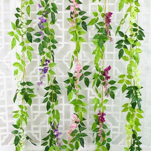 Decoratieve bloemen 180 cm kunstmatige bosjesbloem touw nep Ivy Plant Vine slinger voor bruiloft boog huizen tuin decoratie 100 pc's