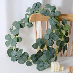 Decoratieve Bloemen 180cm Eucalyptus Guirlande Kunstmatige Faux Muur Decor Zilveren Dollar Groen Bladeren Wijnstok Plant Voor Bruiloft Boog