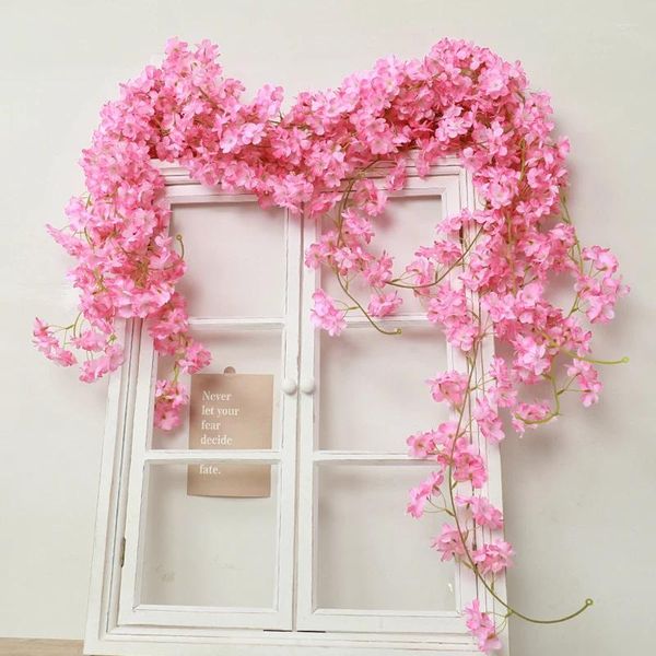 Guirlande de fleurs de cerisier artificielles de 180cm de Long, fleurs décoratives, guirlande de couronne, arc de fête de mariage, vigne en soie rose