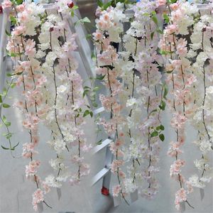 Flores decorativas 180 cm Sakura Cherry Rattan Wedding Arch Decoration Vine Artificial Home Party Decor Silk Ivy Wall Hanging Garland Wreath