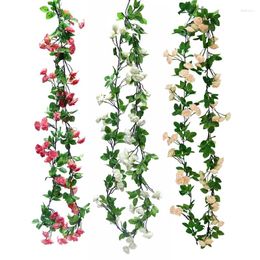Fleurs décoratives 180 cm Silk Rose Ivy Vine Artificial Fake plante suspendue en rotin couronne murale Garland pour la décoration de la maison de mariage