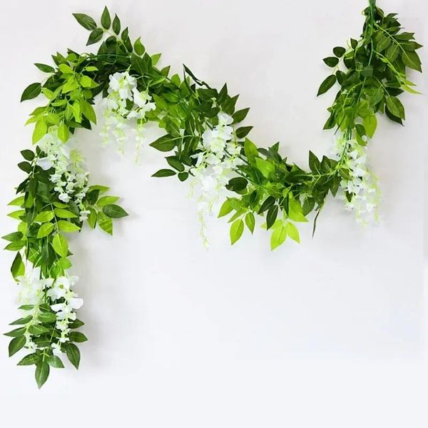 Flores decorativas de 180 cm Wisteria Flower Vine Wreath Diy Boda Arco Decoración de la planta falsa Rattan final Ivy Muro