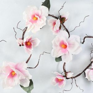 Fleurs décoratives 185 cm branche moussante simulation grande fleur de magnolia rotin pour la maison mur décoration de mariage disposition de fond fausse orchidée