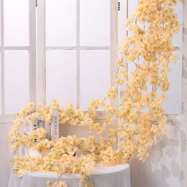 Flores decorativas 185 cm rosa blanco seda flor de cerezo artificial vid boda decoración colgante para el hogar guirnalda de flores falsas