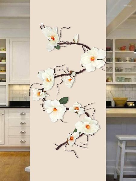 Flores decorativas 185 cm Colgante de pared Magnolia artificial Toque real Guirnalda Cadena Vides de orquídeas falsas Liana Boda Arco Fiesta Decoración de jardín