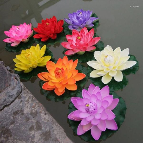 Dekorative Blumen, 18 cm, künstliche schwimmende Lotus-Garten-Aquarium-Pool, Happytime-Seerosen