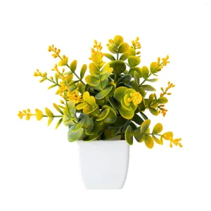 Fleurs décoratives 18CM Eucalyptus plante artificielle bonsaï Pot en plastique fausse fleur en pot maison chambre Table jardin El décoration mariage