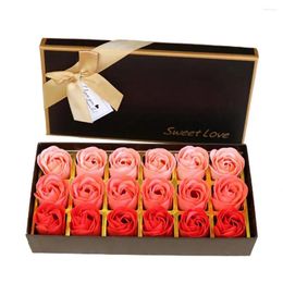 Fleurs décoratives 18 pièces/boîte, fleur artificielle, grande crème, simulation florale, savon de bain parfumé, Rose, boîte-cadeau pour mariage
