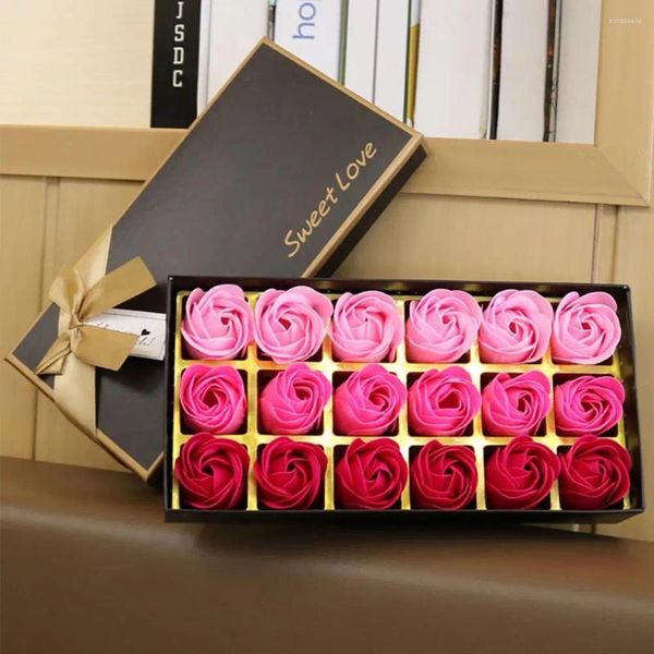 Flores decorativas 18 unids/caja jabón útil hermoso cuerpo de pétalos perfumados de flor de Rosa realista