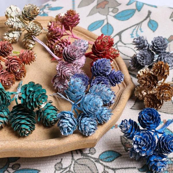 Bouquet de fleurs décoratives en forme de pomme de pin, 18 pièces, fausse couronne d'imitation en rotin, fait à la main, matériaux de décoration de noël, DIY bricolage