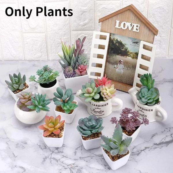 Fleurs décoratives 18pcs Flocking Green Simulation Succulents Set Home Desktop Affichage Decoration Garden Wedding