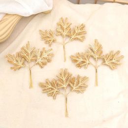 Fleurs décoratives 18 pièces plantes artificielles argentées dorées fausse branche avec des couronnes d'arbre de noël givrée maison boîte à bonbons accessoires de mariage
