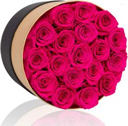 Fleurs décoratives 18 pièces roses préservées qui durent jusqu'à trois ans dans une boîte à la main longue rose Saint Valentin anniversaire cadeaux de Noël pour