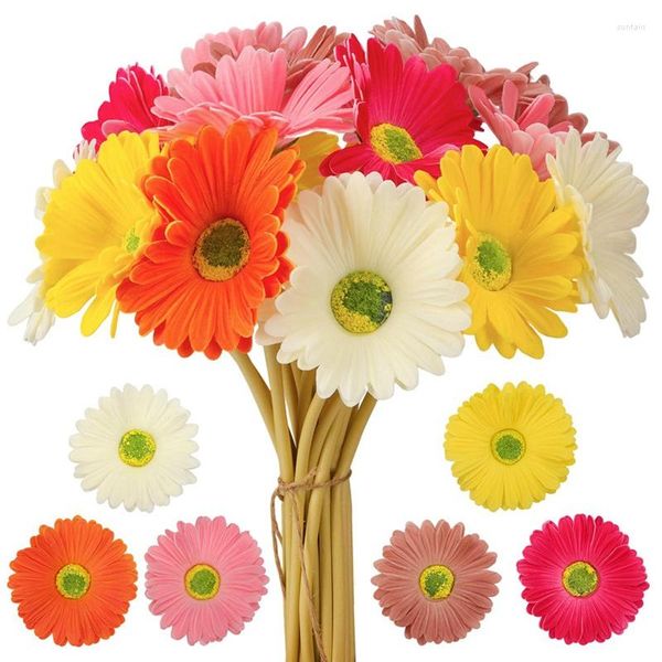 Flores decorativas 18 piezas Margarita artificial Gerbera Margaritas Ramo de imitación Flor de PU para boda Fiesta nupcial Oficina en casa