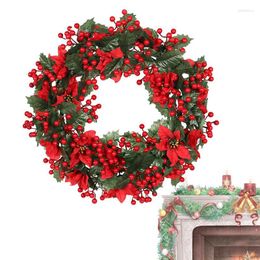 Flores decorativas Guirnaldas de bayas rojas de 19 pulgadas Puerta de entrada Guirnalda de Navidad Flor seca artificial Decoración de vacaciones de invierno al aire libre Colgante de pared