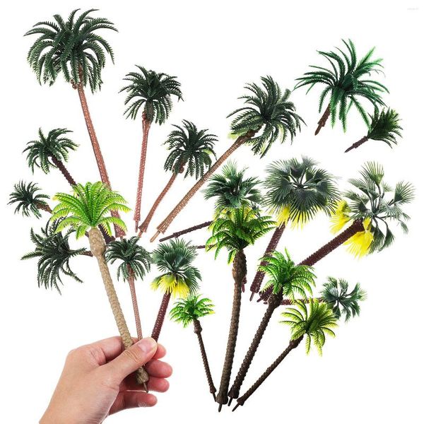 Fleurs décoratives 19 pièces arbres en plastique Mini palmier faux ornements Miniture décoration jardin Miniature modèle noix de coco