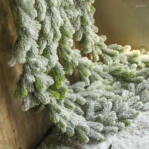 Flores decorativas 190/95CM Navidad blanco que cae nieve flocado decoración de ratán Bar Tops cinta guirnalda árbol suministros de fiesta de Navidad